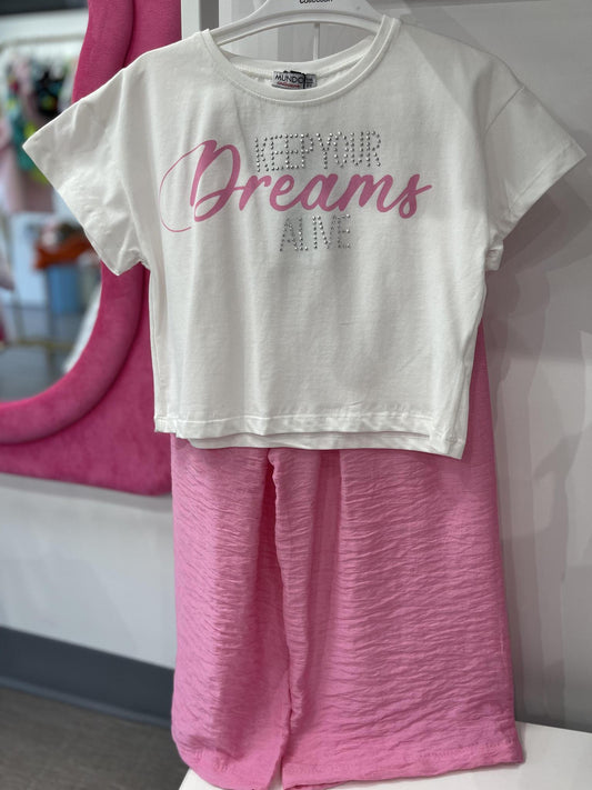 Girls Pink Silky Pants and Tshirt - Keep Your Dreams Alive