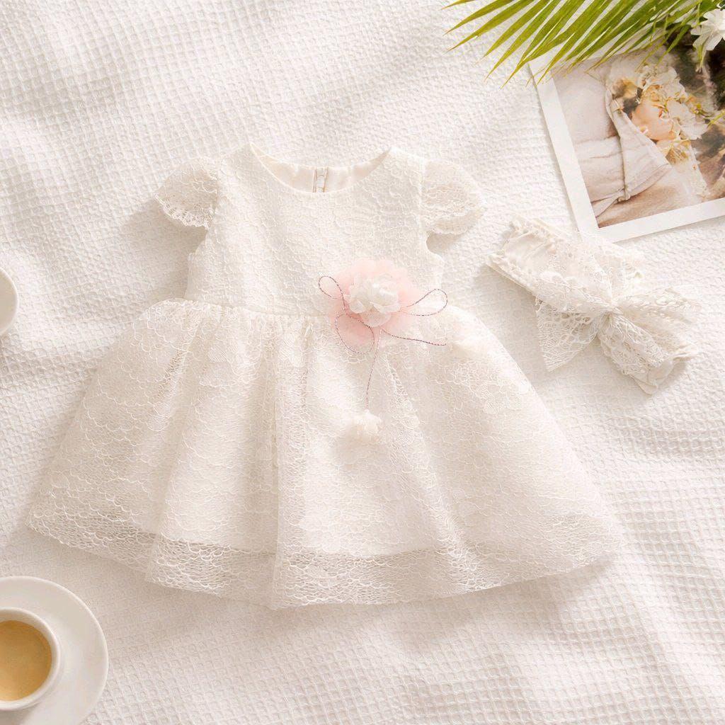 Baby Girl White Lace Dress with Headband