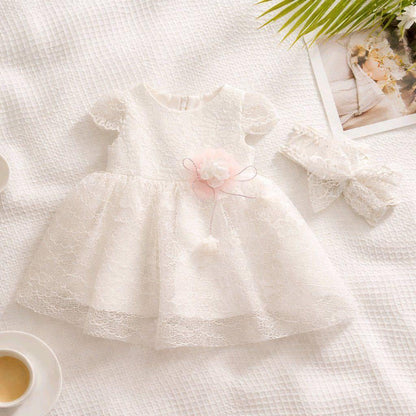 Baby Girl White Lace Dress with Headband