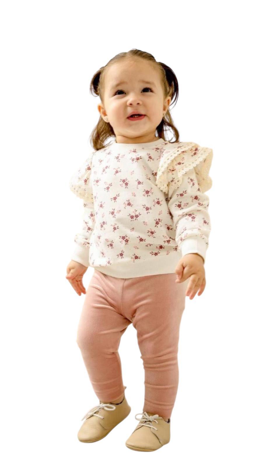 Baby Girl Rose Ruffle Top with Pink Velour Leggings Set