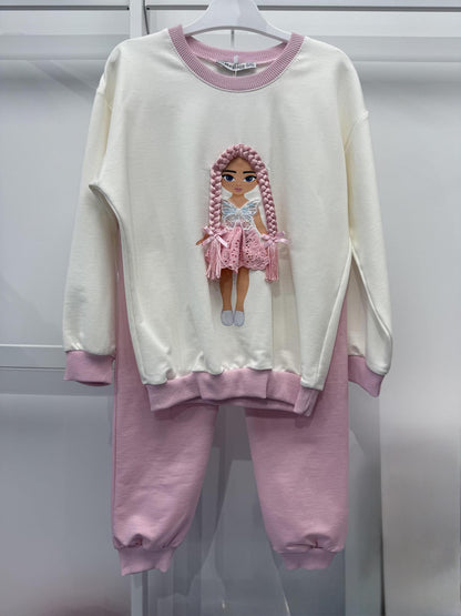 3D Miss Melinda Girl With Braids Sweatsuit - Pink