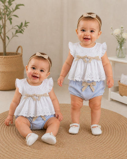 Baby Girl 2 Piece Set White Top and Light Blue Shorts