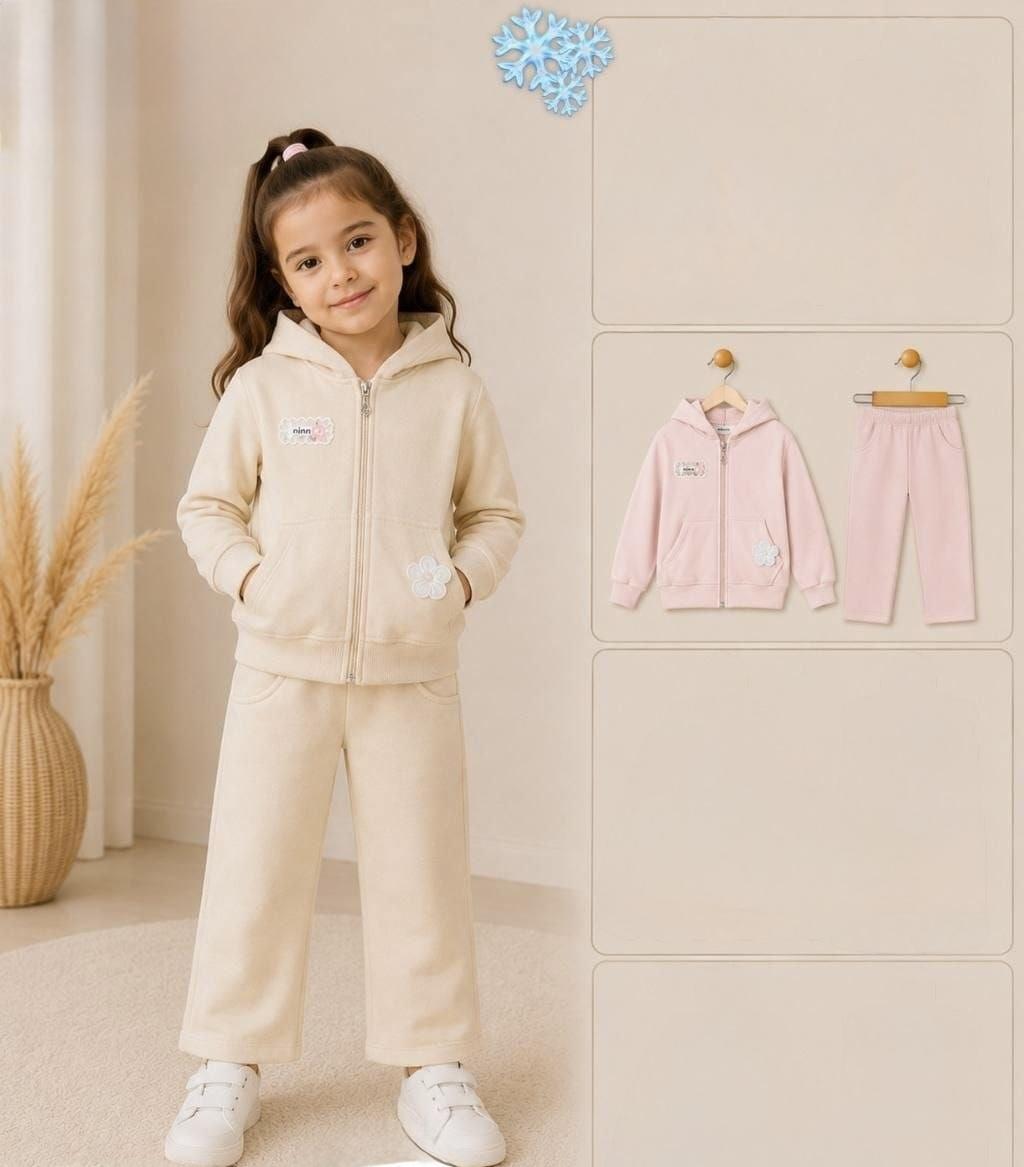 Light Pink 3D Flower Fleece Tracksuit Set