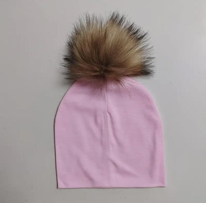 Cotton Stretchy Hat with Detachable Pom Pom