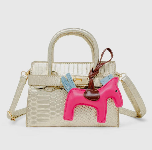 Crocodile Pony Handbag - Gold