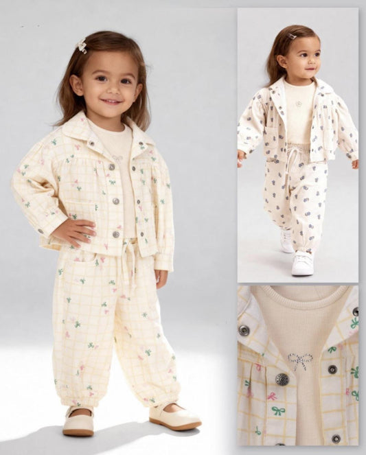 3 piece Set- Baby Girl Flower Jean Jacket Tshirt and Jeans