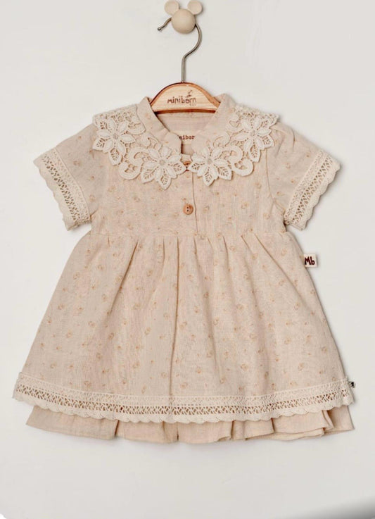 Baby Girls Beige Muslin Dress with lace