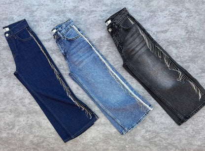 Girl blue jeans with frill