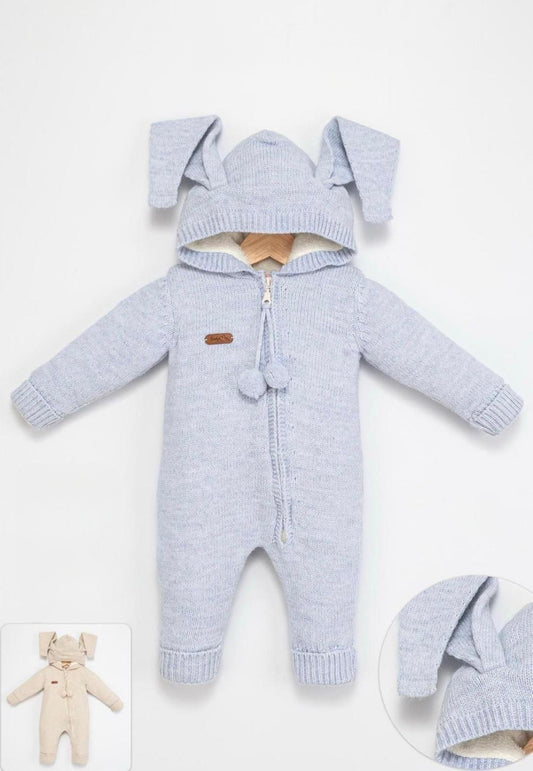 Babymy - Knit Bunny hooded romper zip up blue