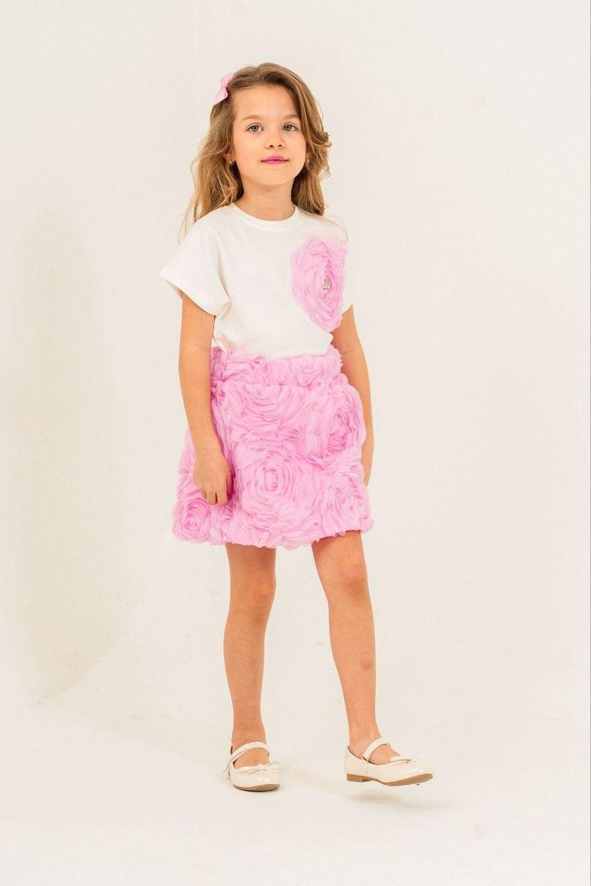 Elegant 3-D Pink Flower Top & Skirt Set