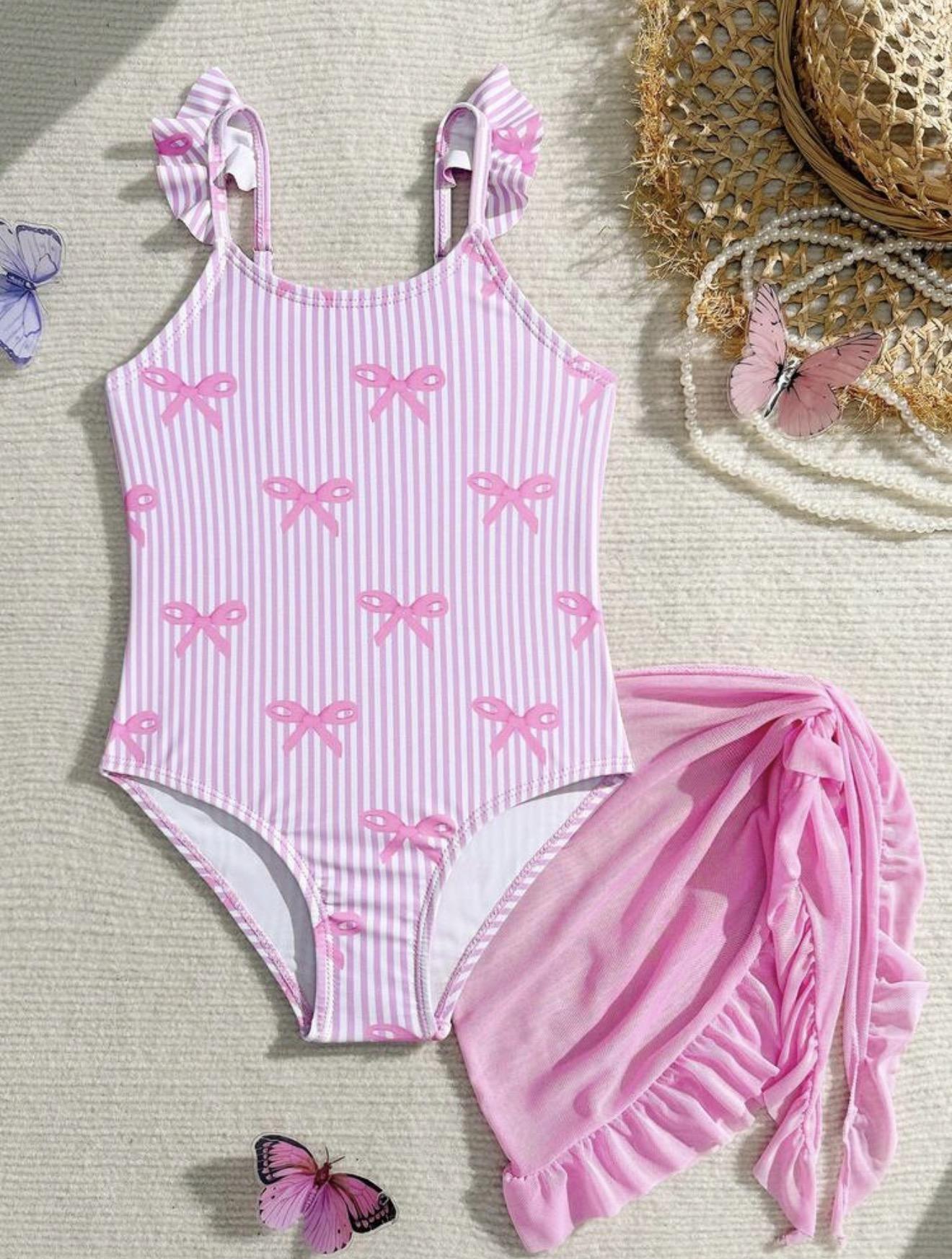 Pink Bow Swimwear with Skirt Coverup