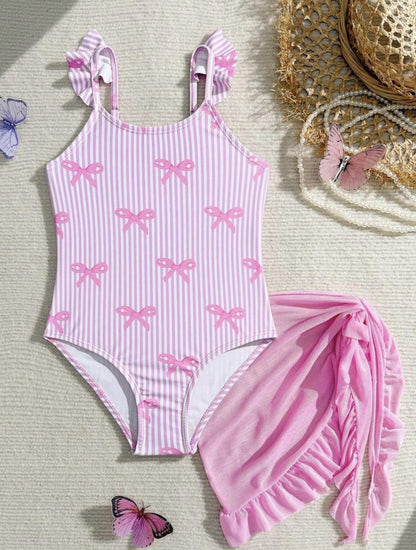 Pink Bow Swimwear with Skirt Coverup