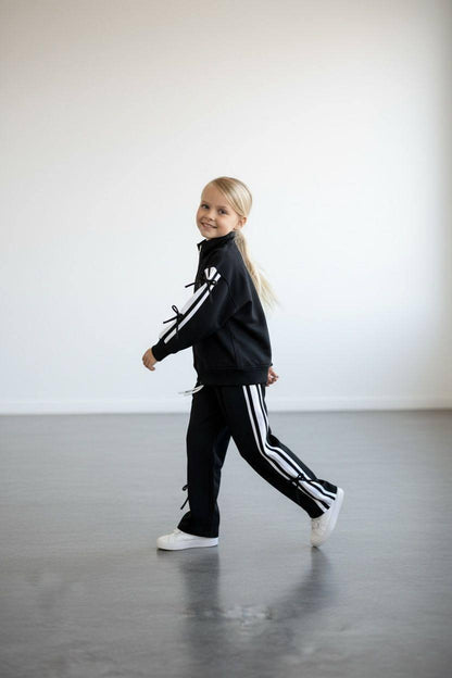 Girls Black Bows Zip Up Tracksuit