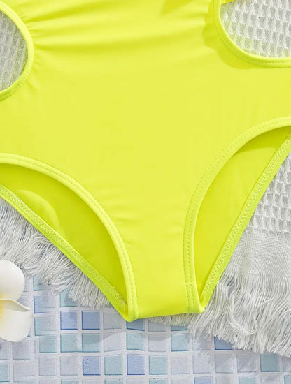 Girls Chic One Shoulder Ruffle Swimsuit