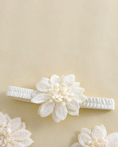 Baby Elegant Flower Embroidery Romper Dress with Headband