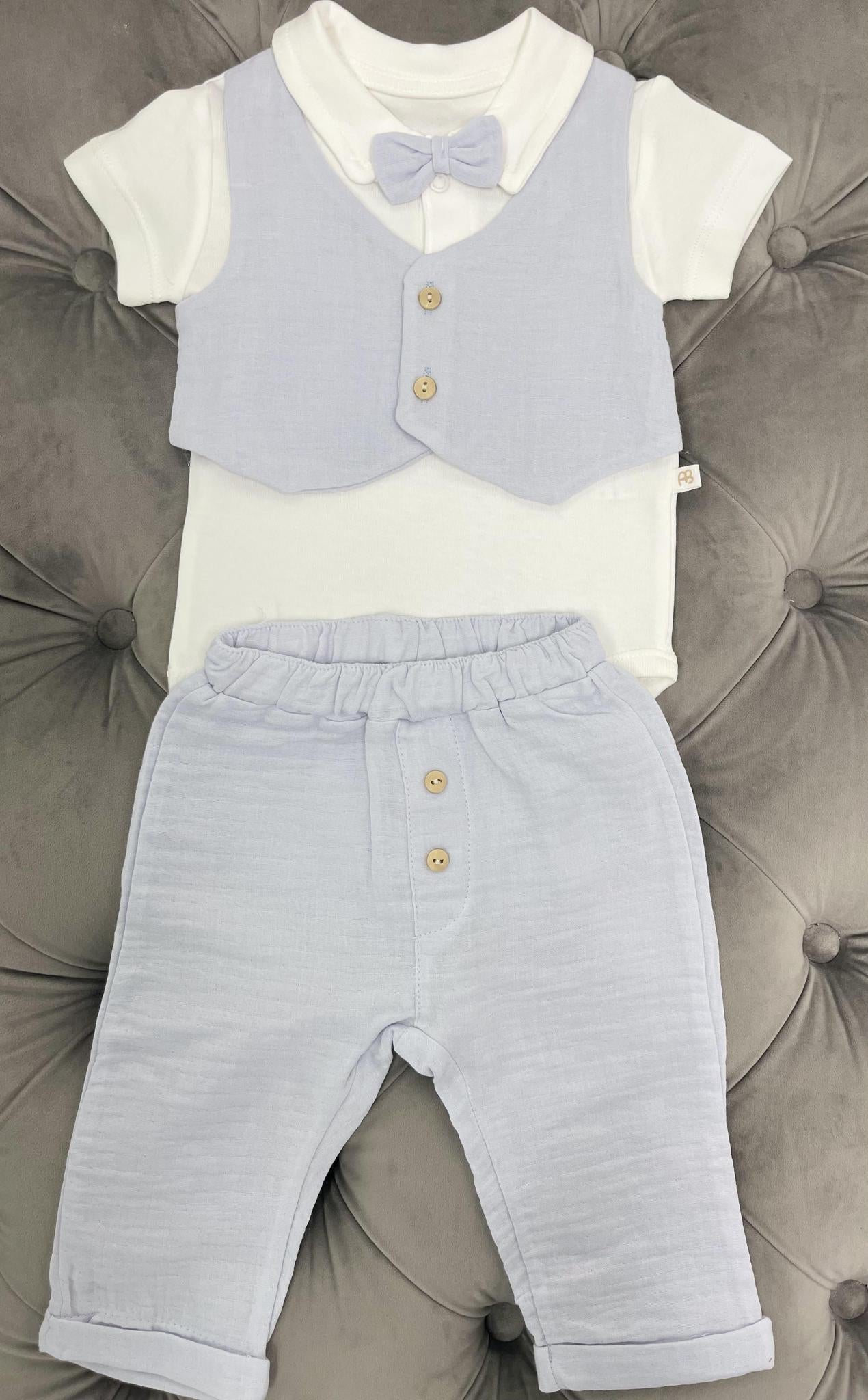 Baby Boy Light Blue 2 Piece Set Muslin Pants