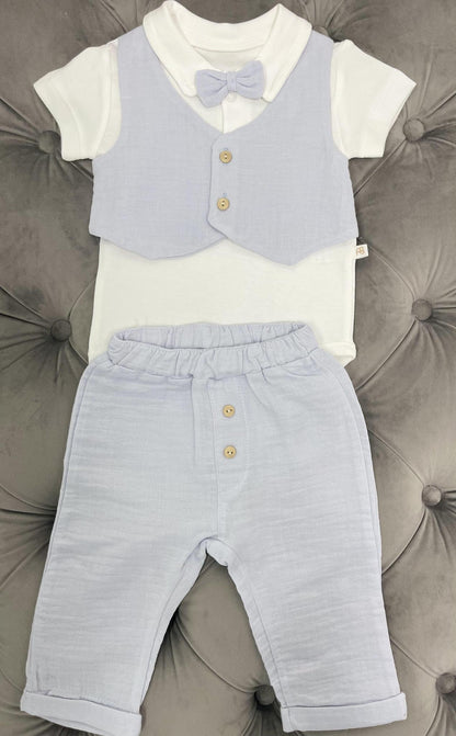 Baby Boy Light Blue 2 Piece Set Muslin Pants