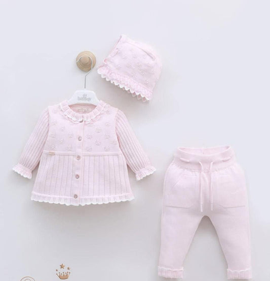 Leo King Pink Knit 3 Piece Set with Hat
