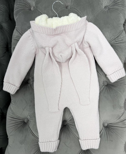 Babymy - Knit Bunny hooded romper zip up Pink