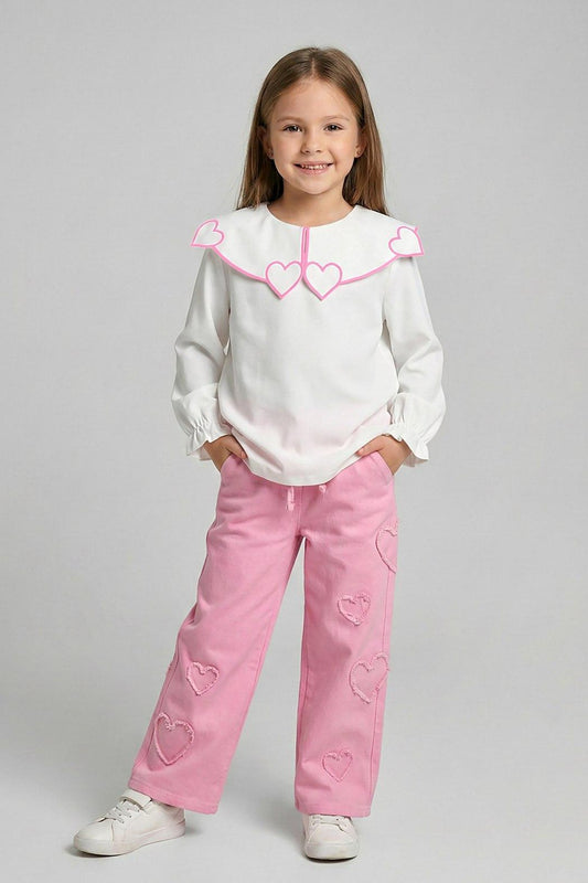 Girls Pink Hearts Soft Jean Pants