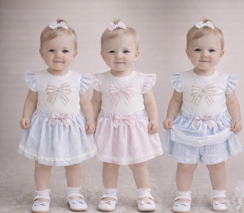 Baby Girl Pink Bow with Rhinestones Top and Skort Set