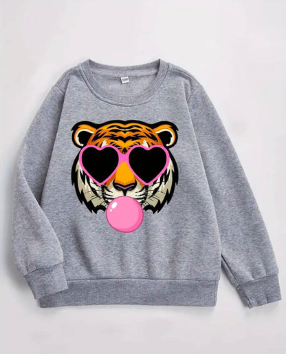 Grey Sweatshirt with Tiger Print