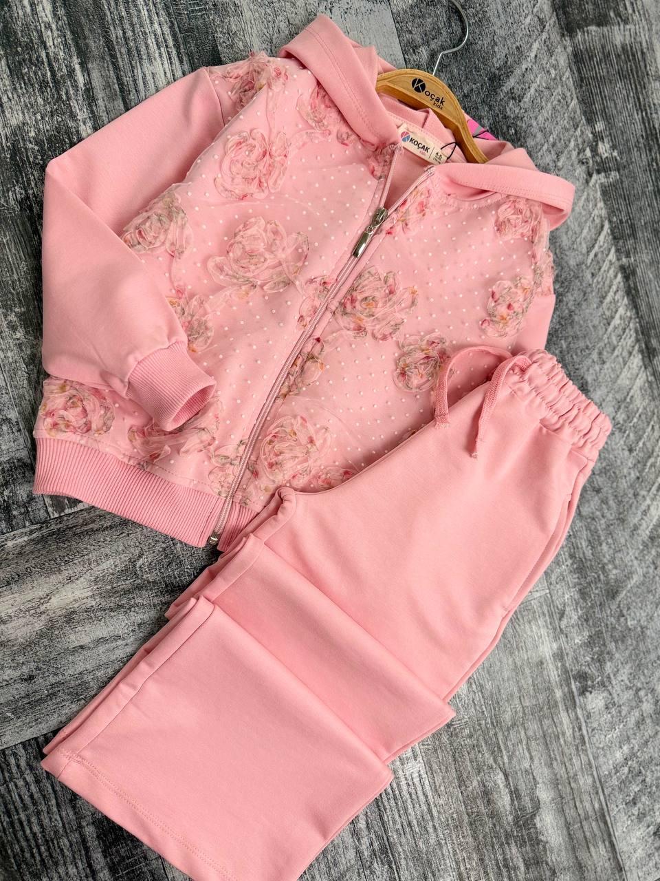 Pink Roses - Zip Up Hoodie Set with Pants