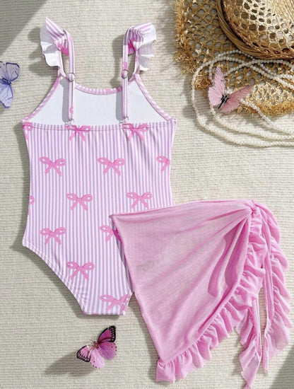 Pink Bow Swimwear with Skirt Coverup