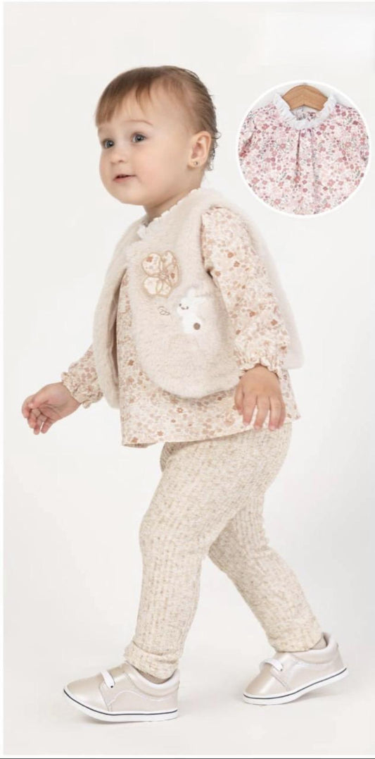 Baby Girl - 3 Piece Set Vest and Linen Top with Leggings