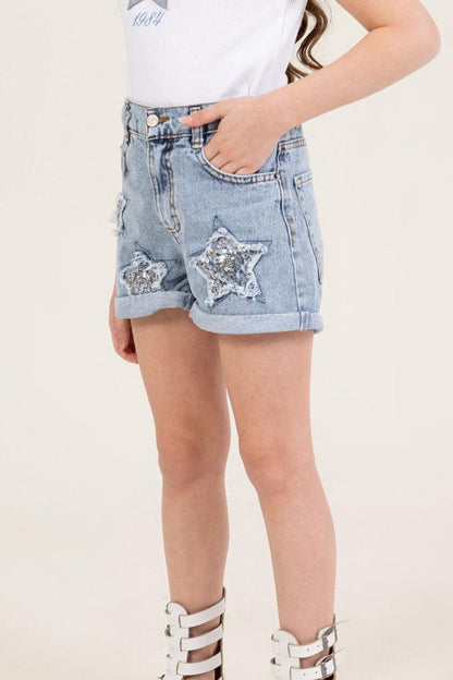 Girls Jean Shorts- Sequin Star