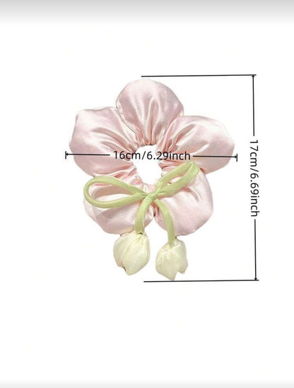 Pink Flower Hair and Bun Tie