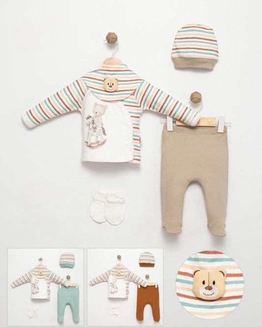 Beige Baby Boy 5 piece set rocking horse with bear