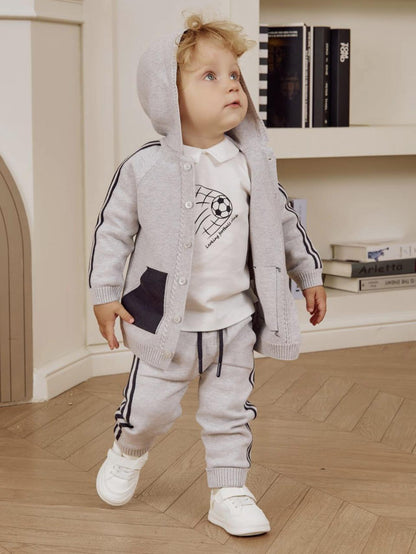 Baby Boys Grey Knit Soccer 3 Piece Set