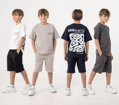 Boys Navy Social Club Tshirt and Shorts Set