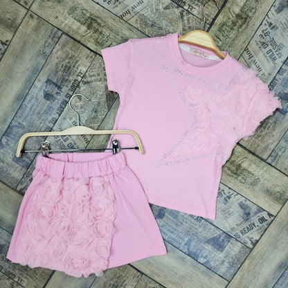 Pink Star Tshirt and Skort with Rose Detail