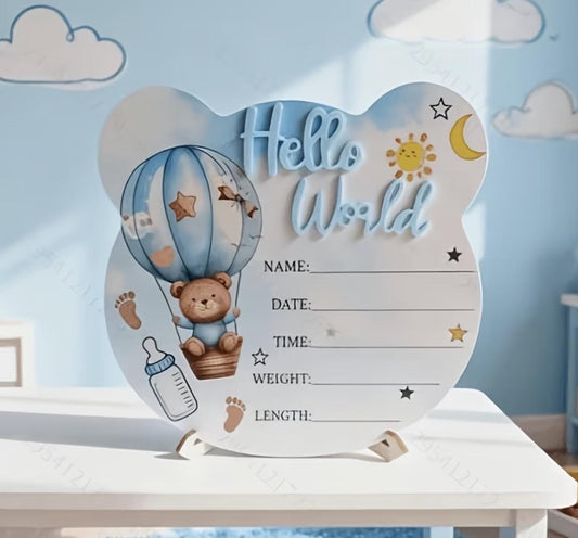 Wooden Childrens Birth Milestone "Hello World"