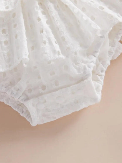 White Infant Baby Girls Romper Dress with Lace Bow