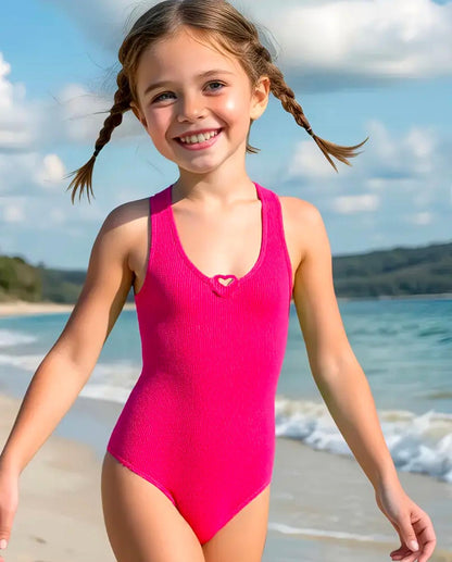 Fuchsia Heart Girls One Piece Swimsuit