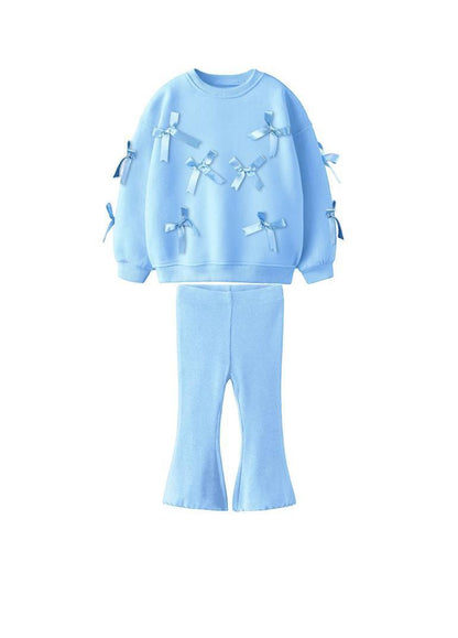 Girls Blue Bow Ribbon Tracksuit with leggings