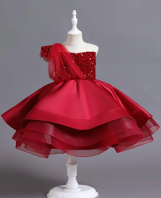 Charming Burgundy Slant Shoulder Dress