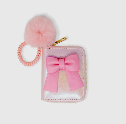 Pink Shiny Jumbo Bow Spiral Strap Wallet