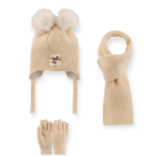 Girl knit bear hat with scarf and gloves