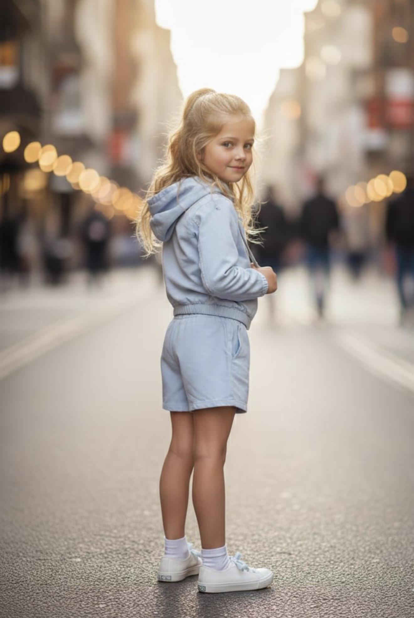 Girls Light Blue Jean Jacket and Skort Set