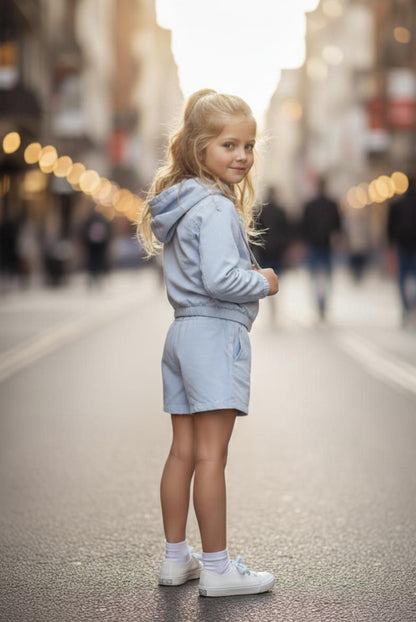 Girls Light Blue Jean Jacket and Skort Set