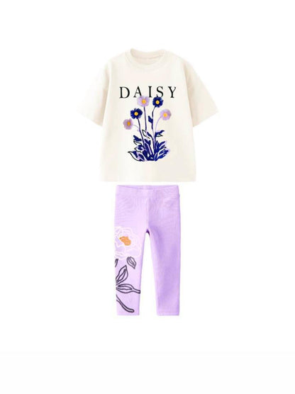 Girls Daisy tshirt and leggings set - Purple