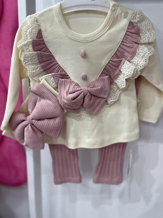 Baby Girls Set Top with Pants and Bow Moneglia