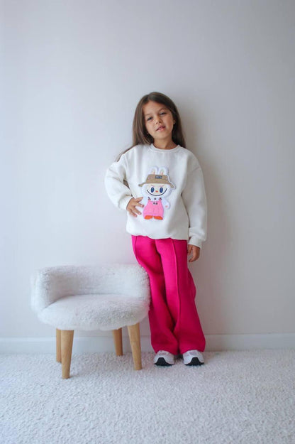 Labubu Fleece White Top with Fleece Hot Pink Sweatpants