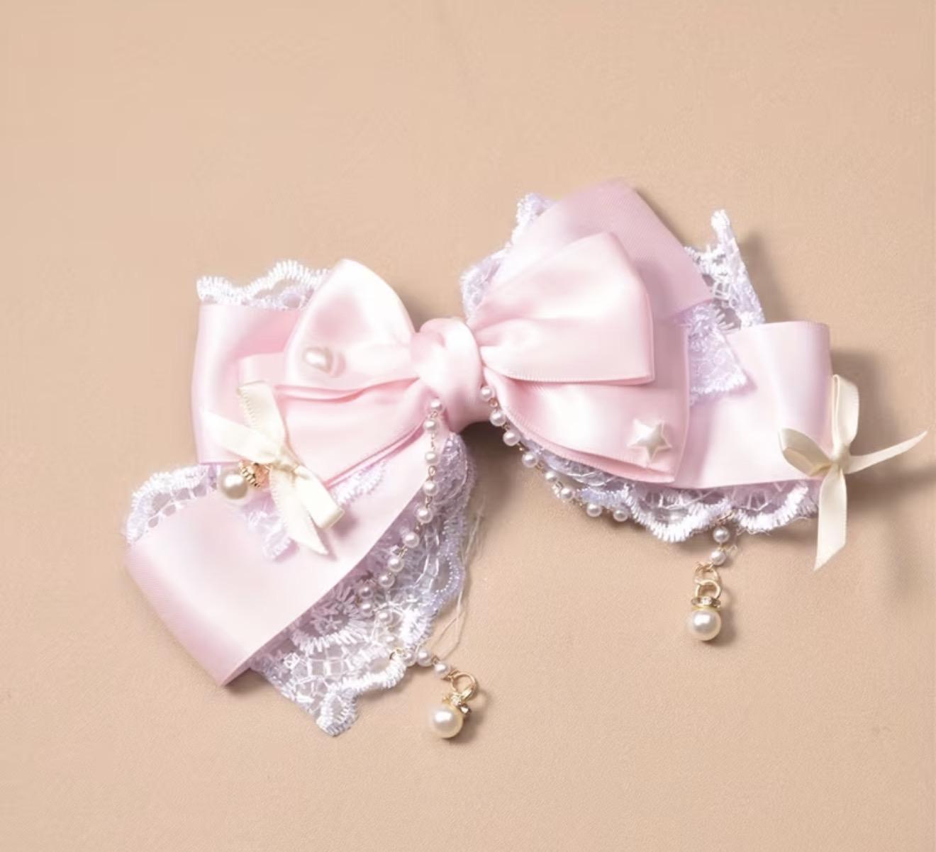 Pink Bows and Pearl Hairclip