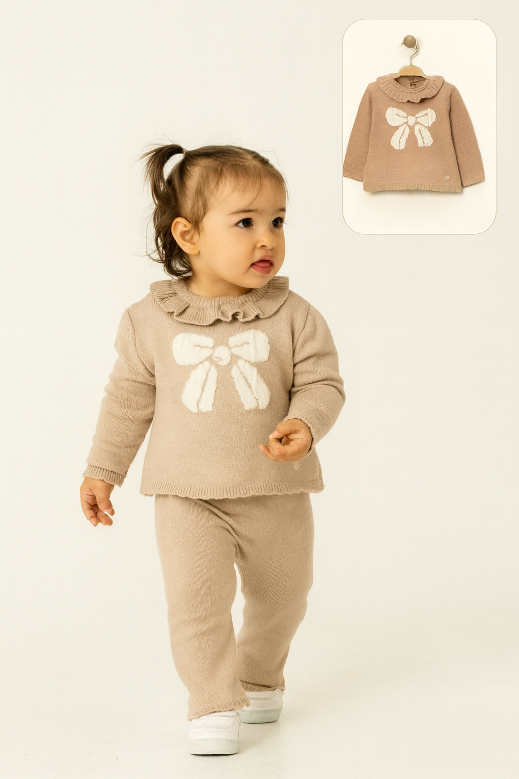Tan Knit Bow Sweater and Pants