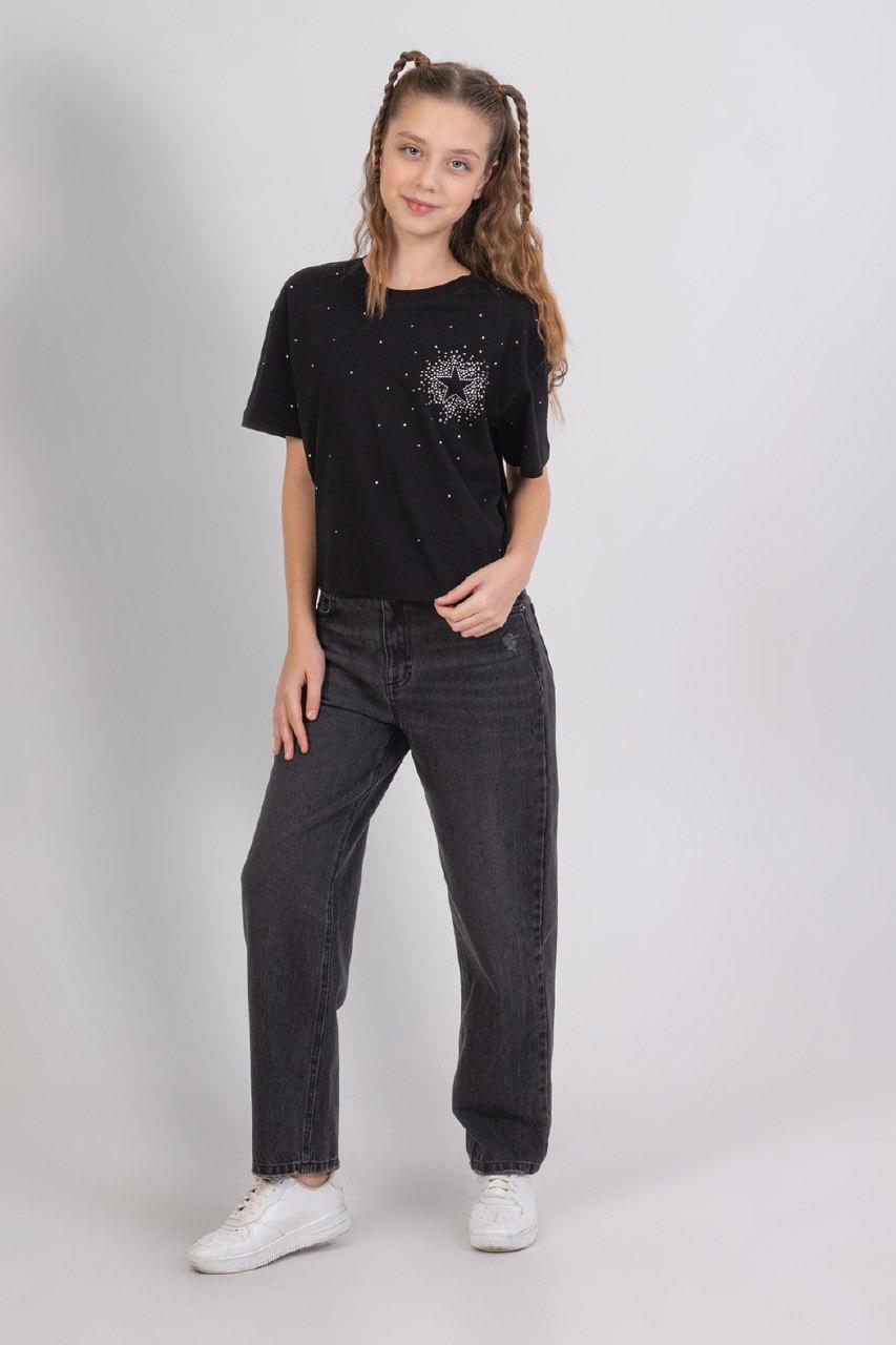 Girls Black Tshirt with Star Detail
